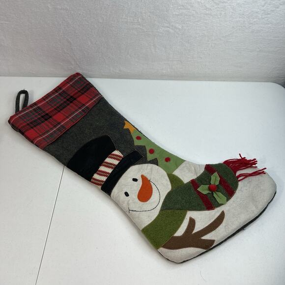 Christmas Stocking Lot Of 2 Santa Claus Snowman Frosty Plaid Large 23” Patchwork - Picture 11 of 16